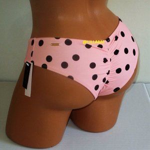 Victoria's Secret Cheeky Swim Bikini Bottom Size XS S Peachy Black dot Ruched